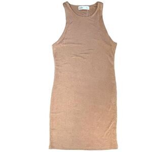 Elodie Women's Metallic Brown Sleeveless Halter Bodycon Mini Dress Large NWT